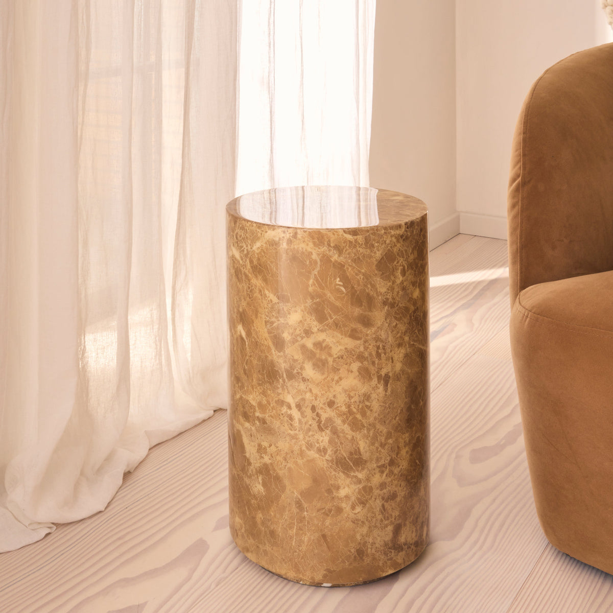 Atella - Light Emperador Round Premium Solid Marble Side Table