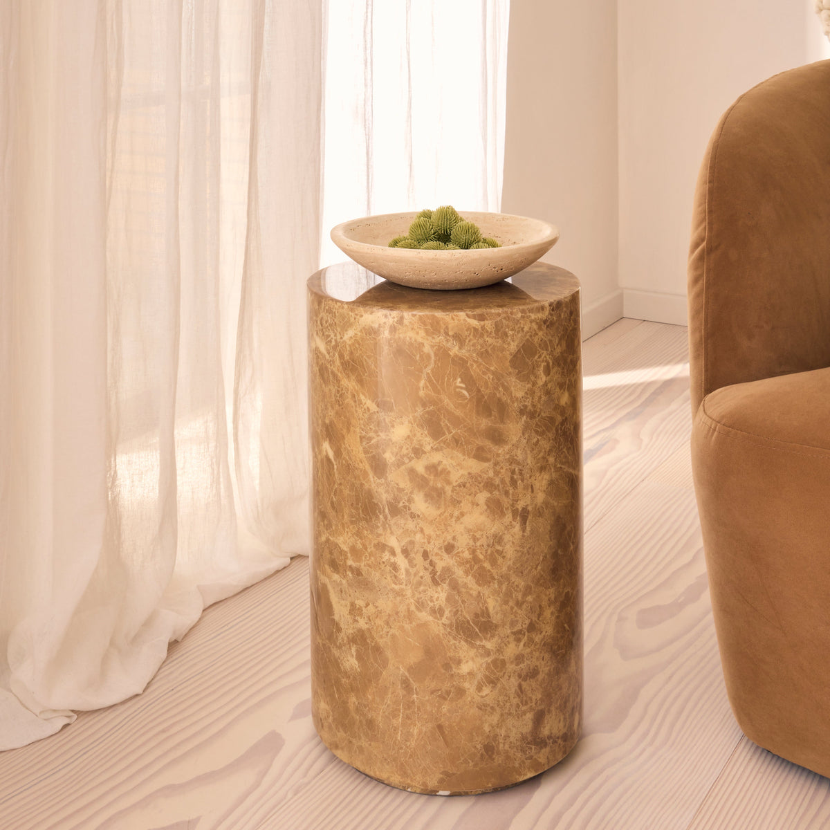 Atella - Light Emperador Round Premium Solid Marble Side Table
