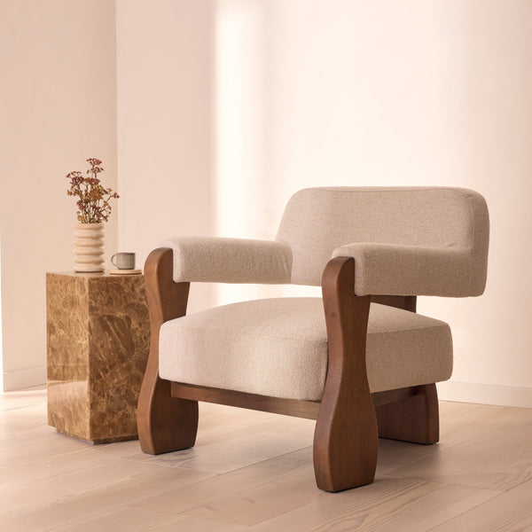 Ferne - Fabric Accent Chair Ivory & Dark Wood