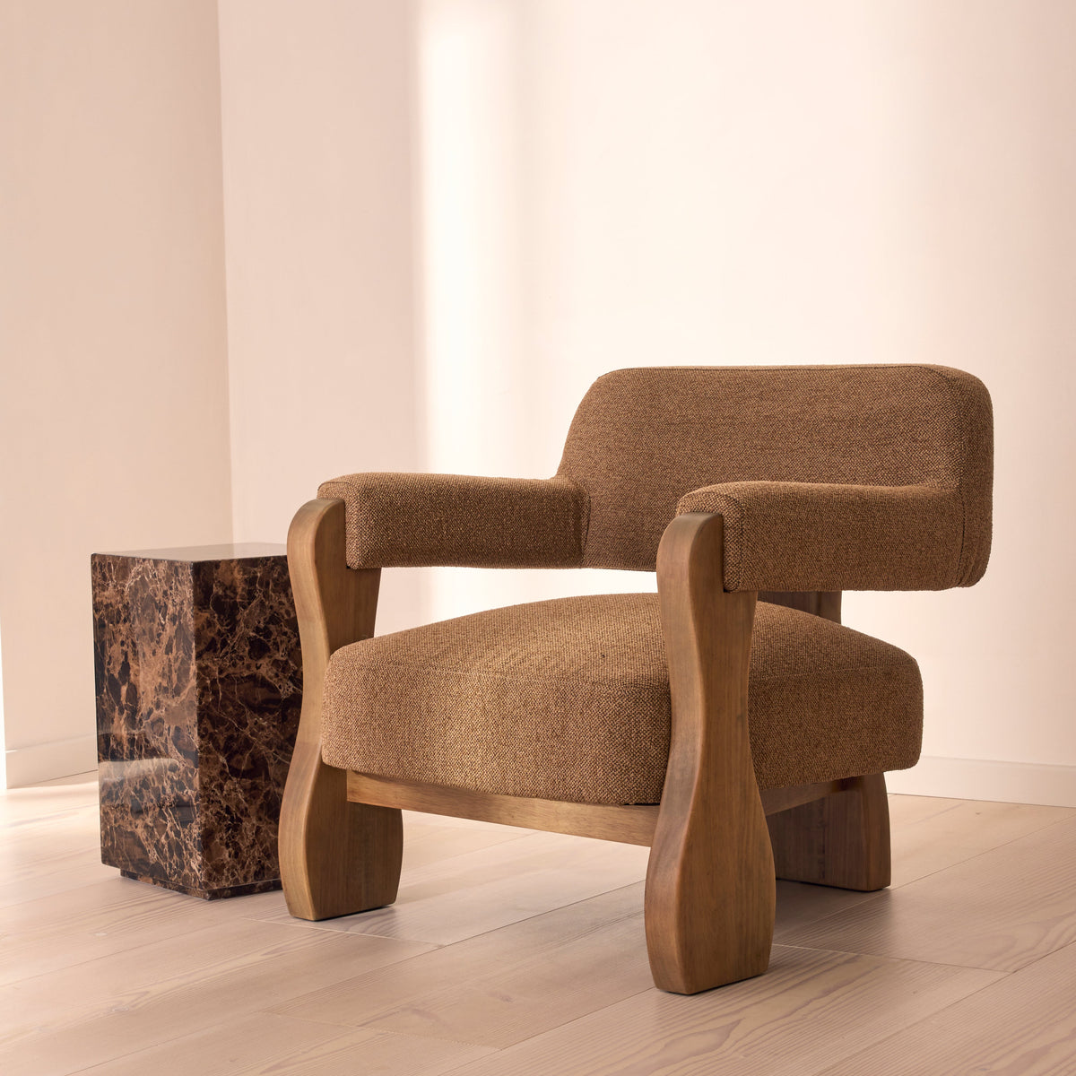 Ferne - Fabric Accent Chair Brown & Warm Wood