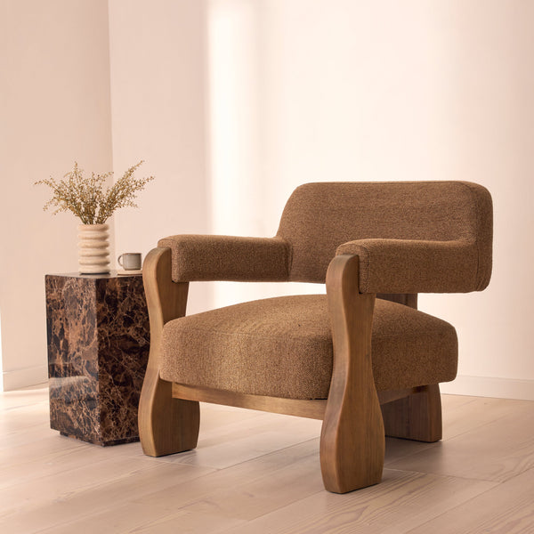 Ferne - Fabric Accent Chair Brown & Warm Wood