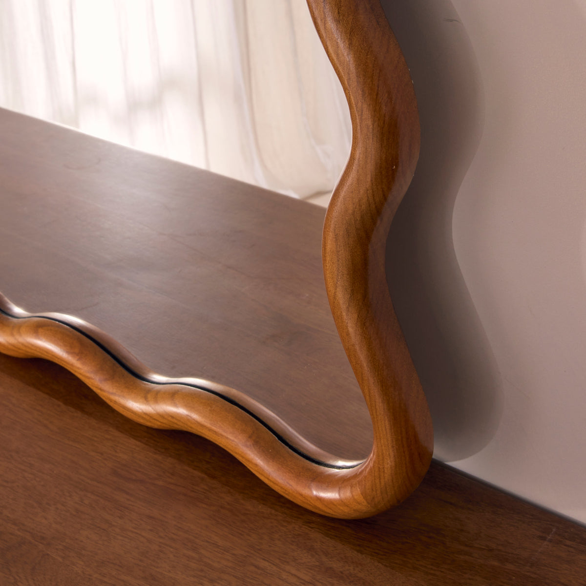 Marea - Dark Wood Wavy Retro Wall Mirror 100cm x 70cm