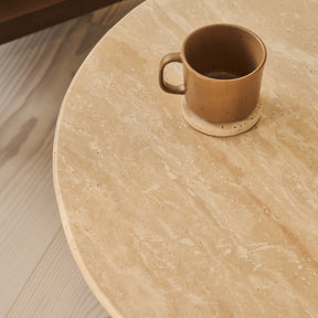 Trivium - Beige Travertine Round Dark Wood Premium Coffee Table
