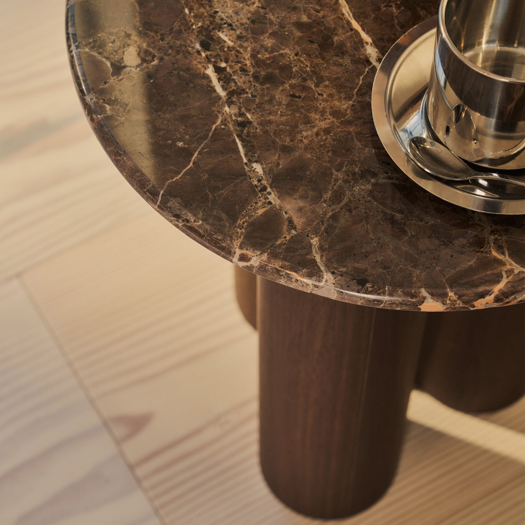 Trivium - Dark Emperador Round Dark Wood Premium Side Table