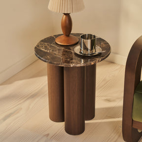 Trivium - Dark Emperador Round Dark Wood Premium Side Table