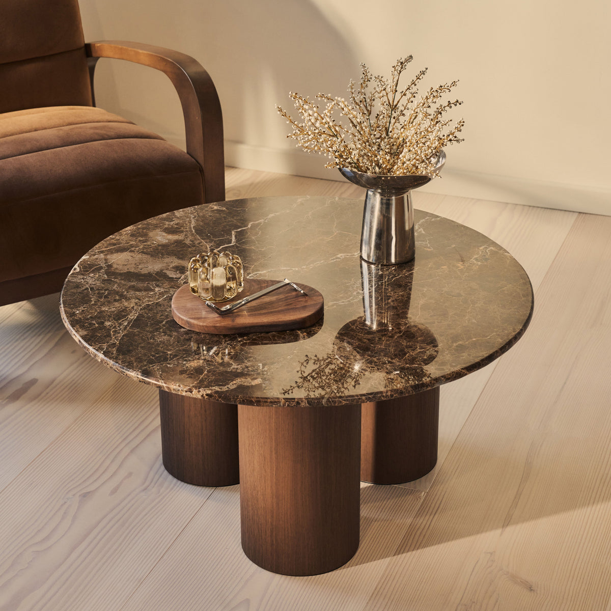 Trivium - Dark Emperador Round Dark Wood Premium Coffee Table