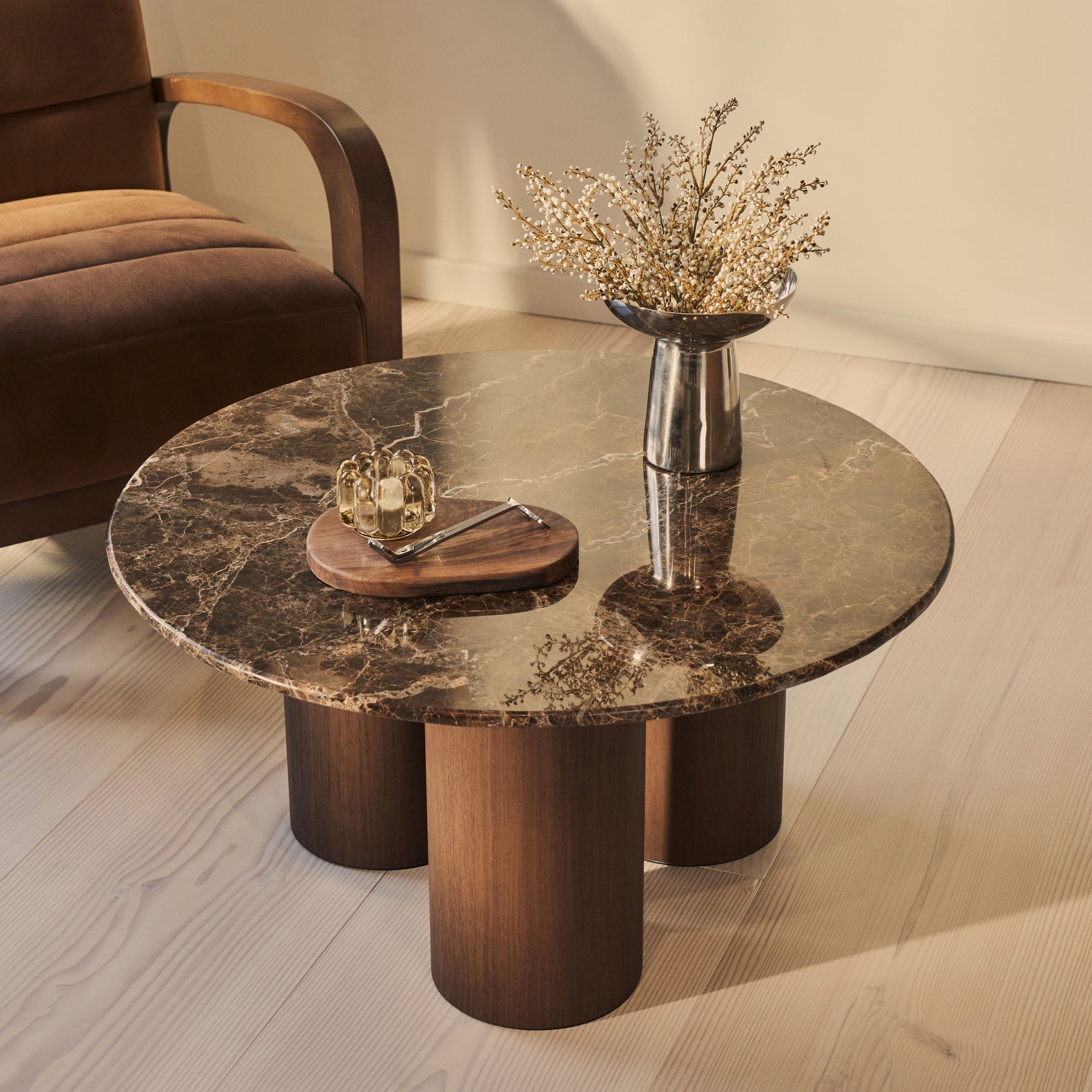 Trivium - Dark Emperador Round Dark Wood Premium Coffee Table