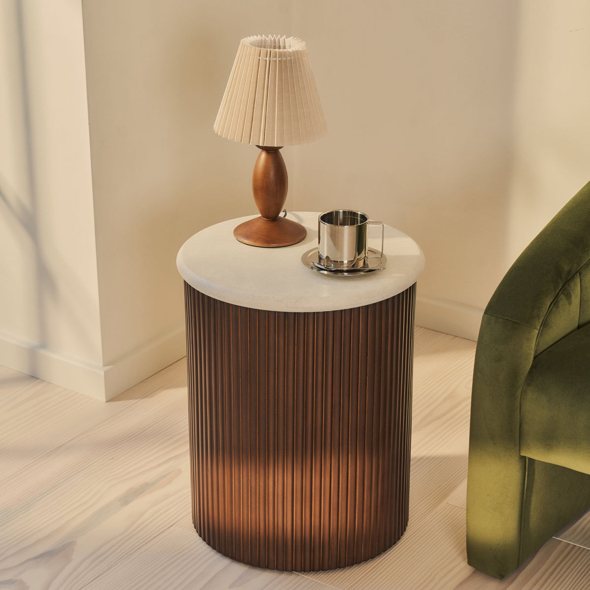 Cove - Dark Wood Ribbed Side Table