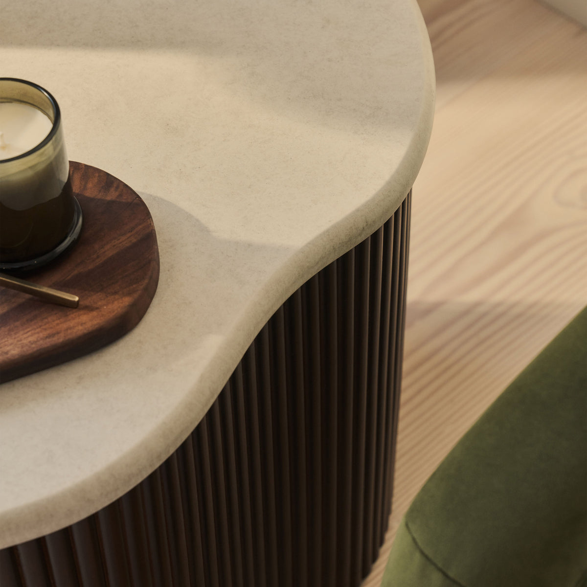 Cove - Dark Wood Ribbed Irregular Side Table