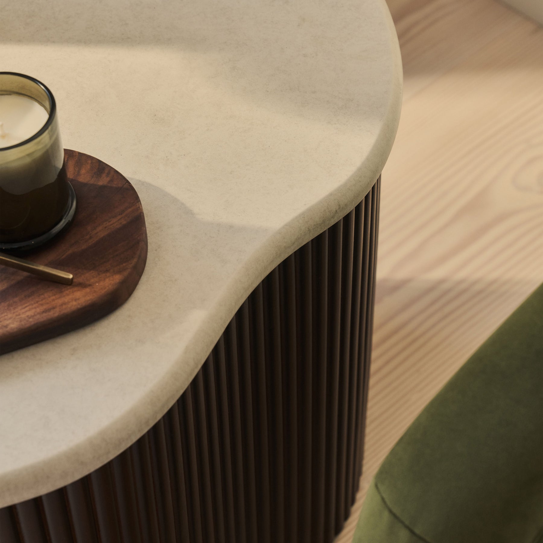 Cove - Dark Wood Ribbed Irregular Side Table