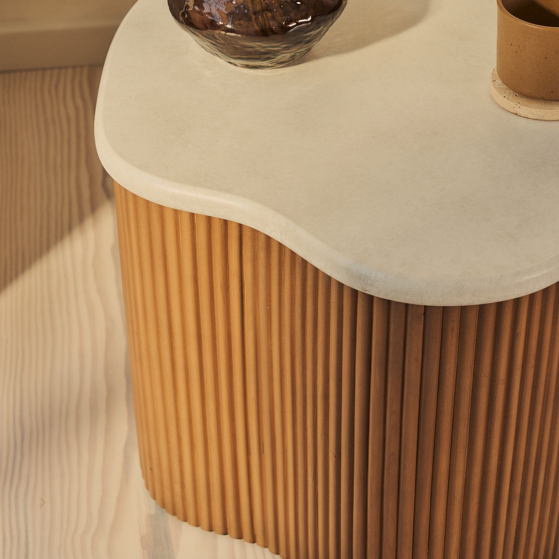 Cove - Warm Wood Ribbed Irregular Side Table