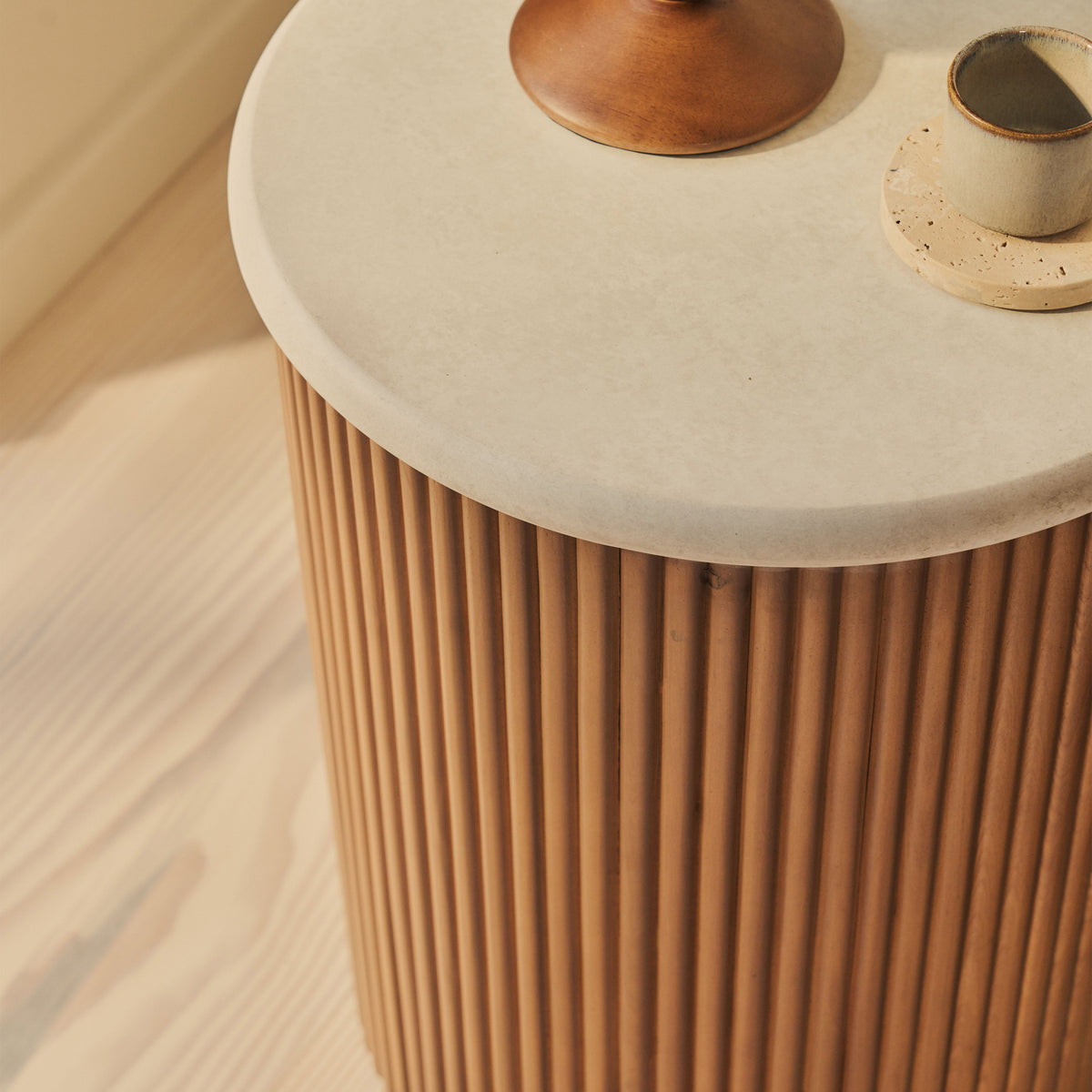 Cove - Warm Wood Ribbed Side Table