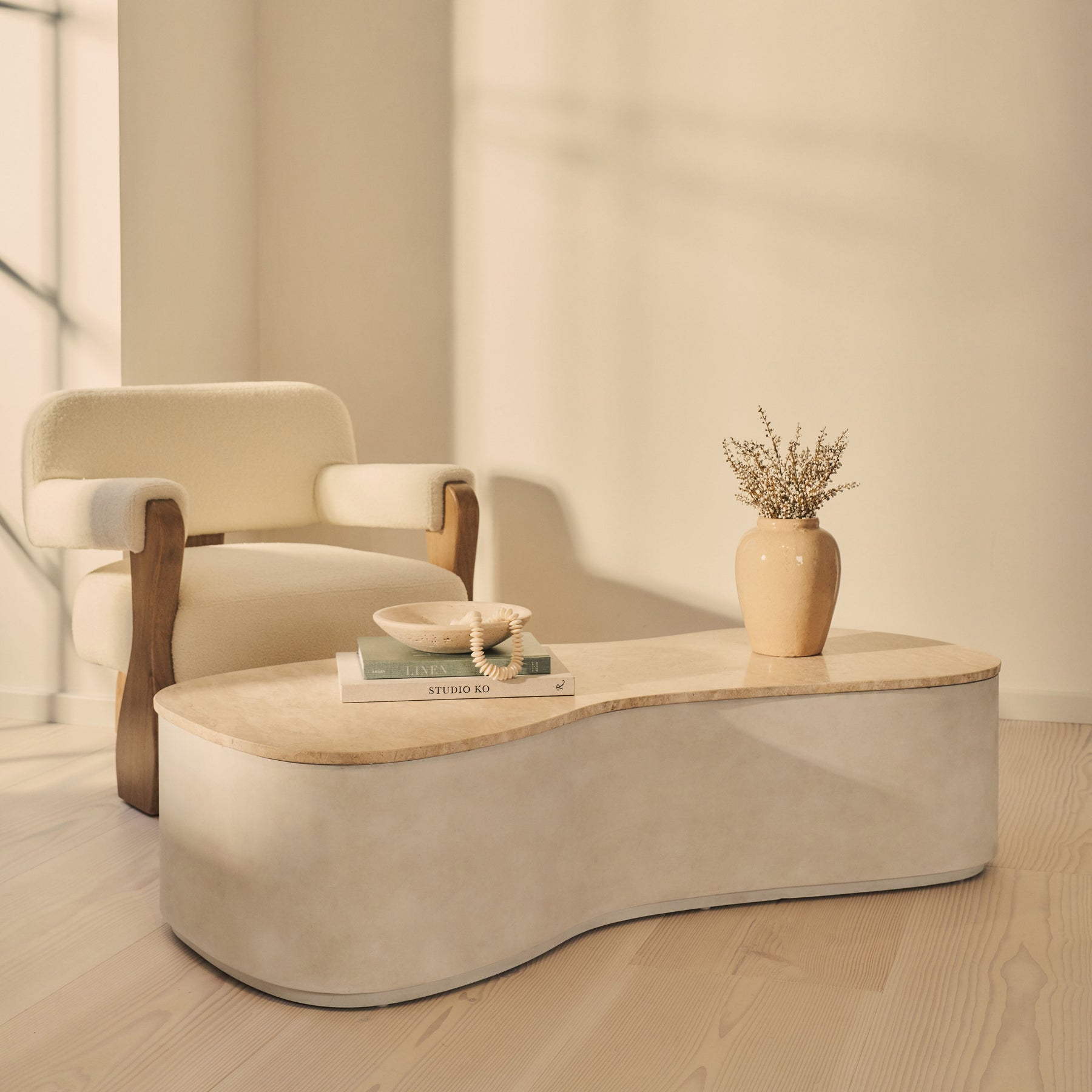 Arlo - Beige Travertine Irregular Concrete Premium Extra Large Coffee Table