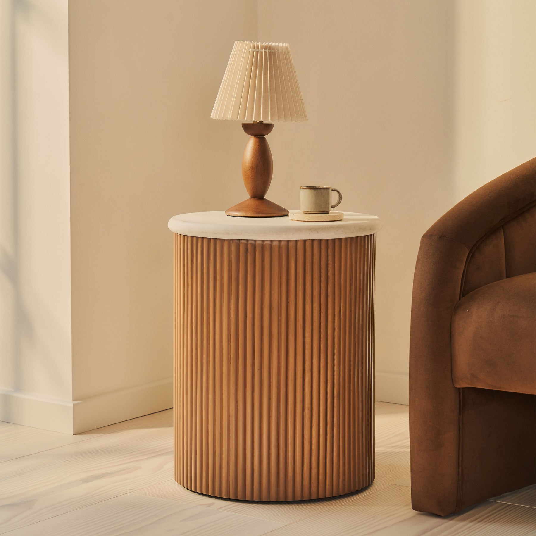 Cove - Warm Wood Ribbed Side Table