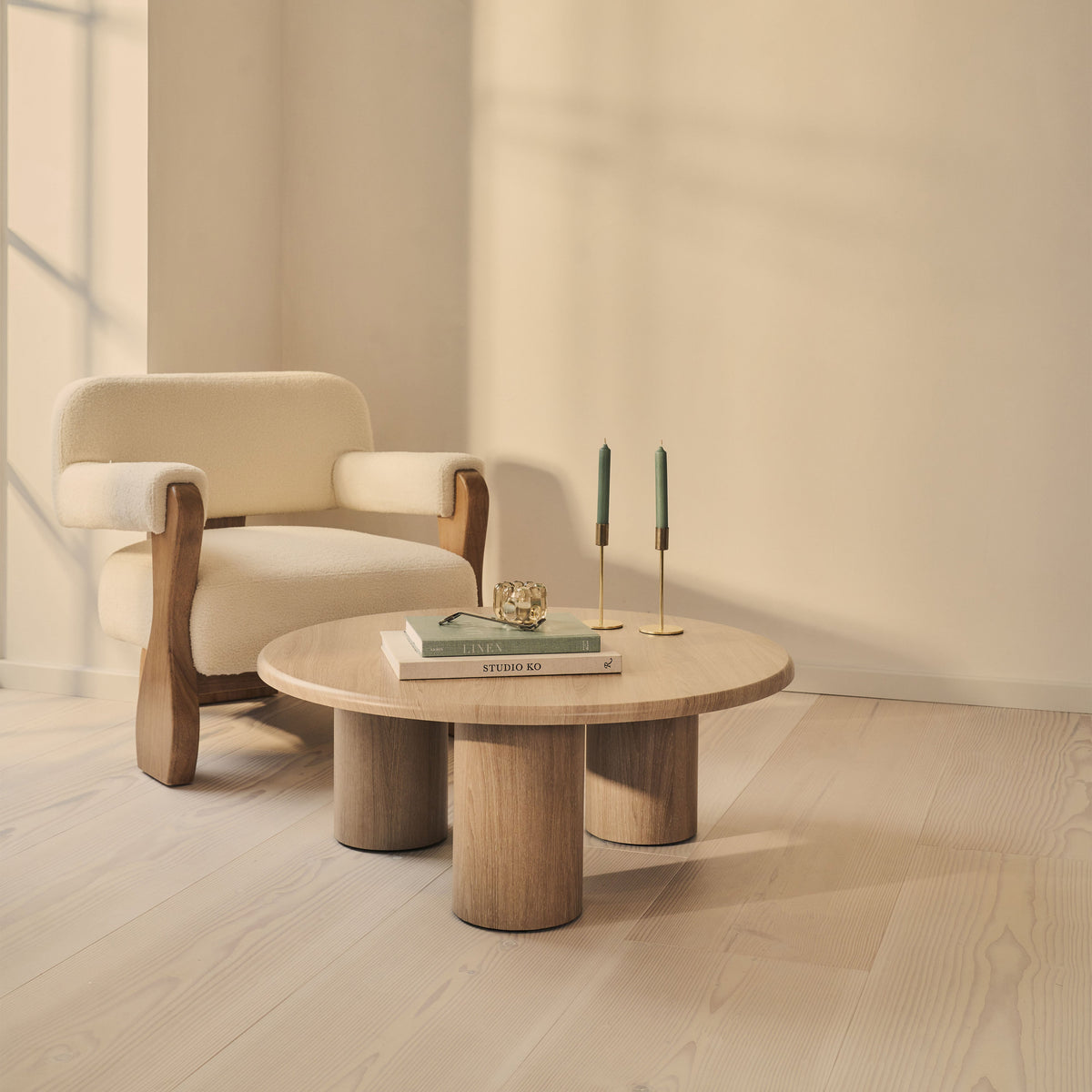 Alina - Washed Wood Round Large Wooden Coffee Table
