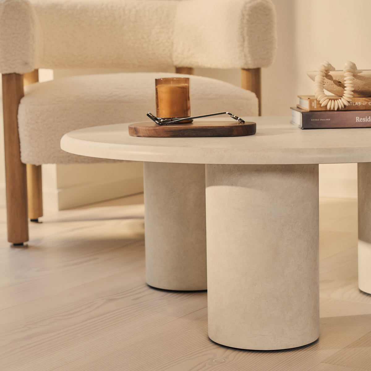 Alina - Concrete Round Large Wooden Coffee Table