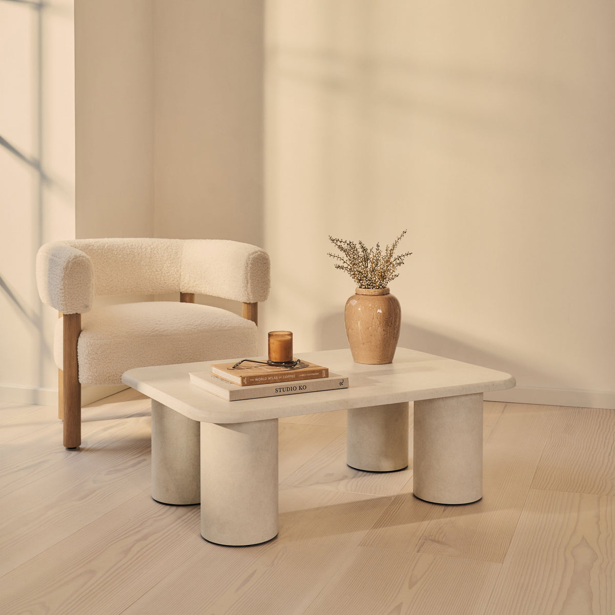 Alina - Concrete Rectangular Large Wooden Coffee Table