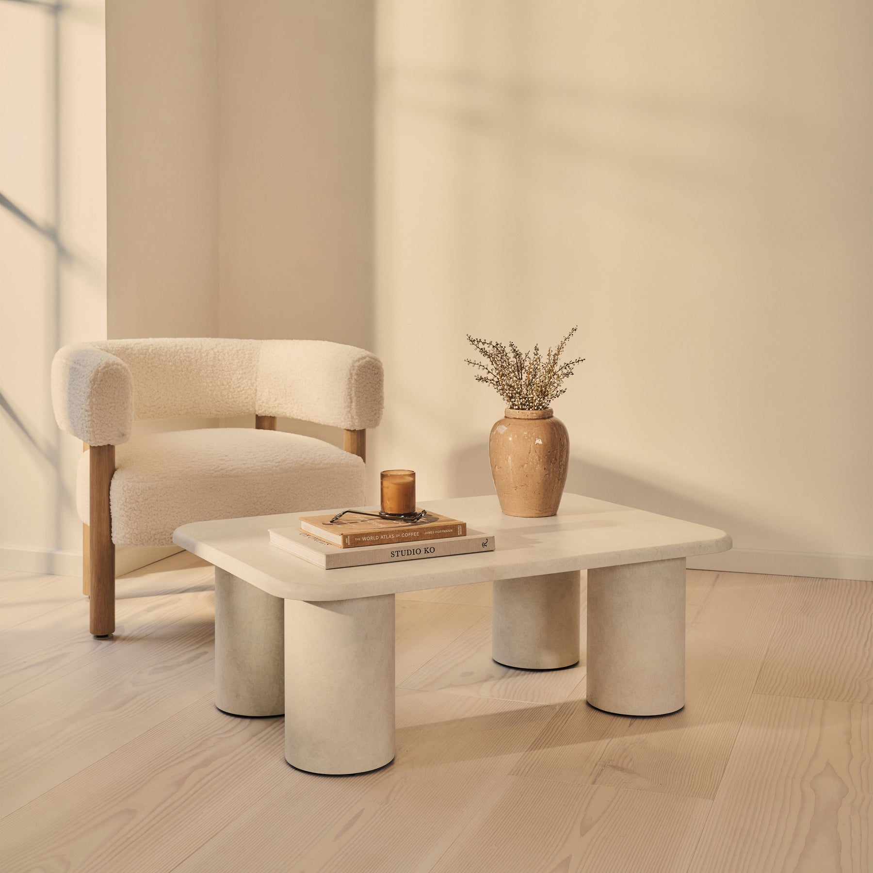 Alina - Concrete Rectangular Large Wooden Coffee Table