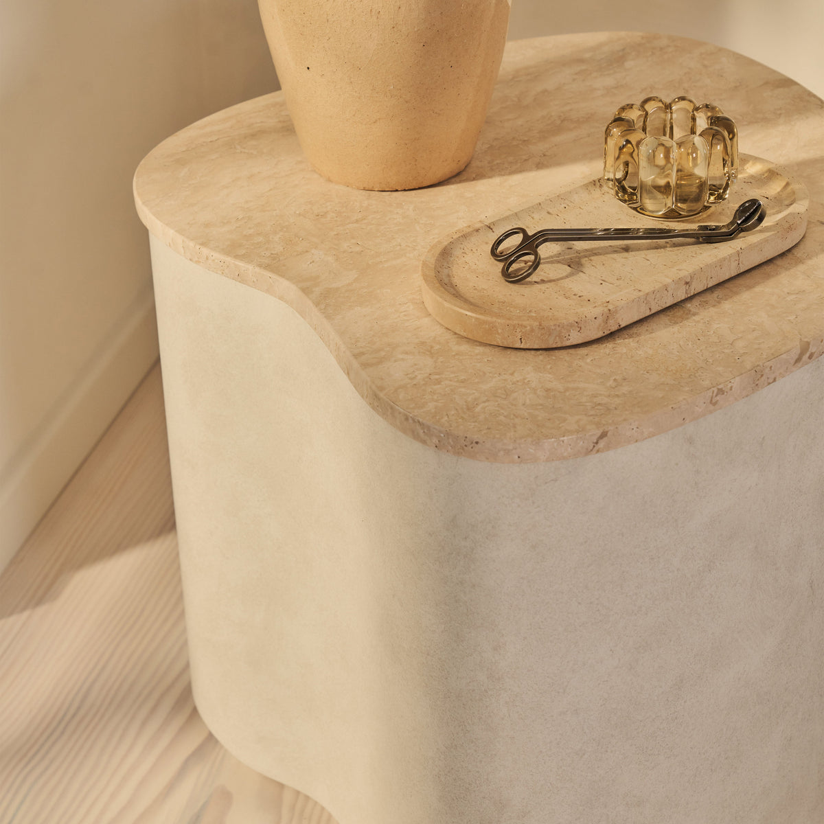 Arlo - Beige Travertine Irregular Concrete Premium Side Table