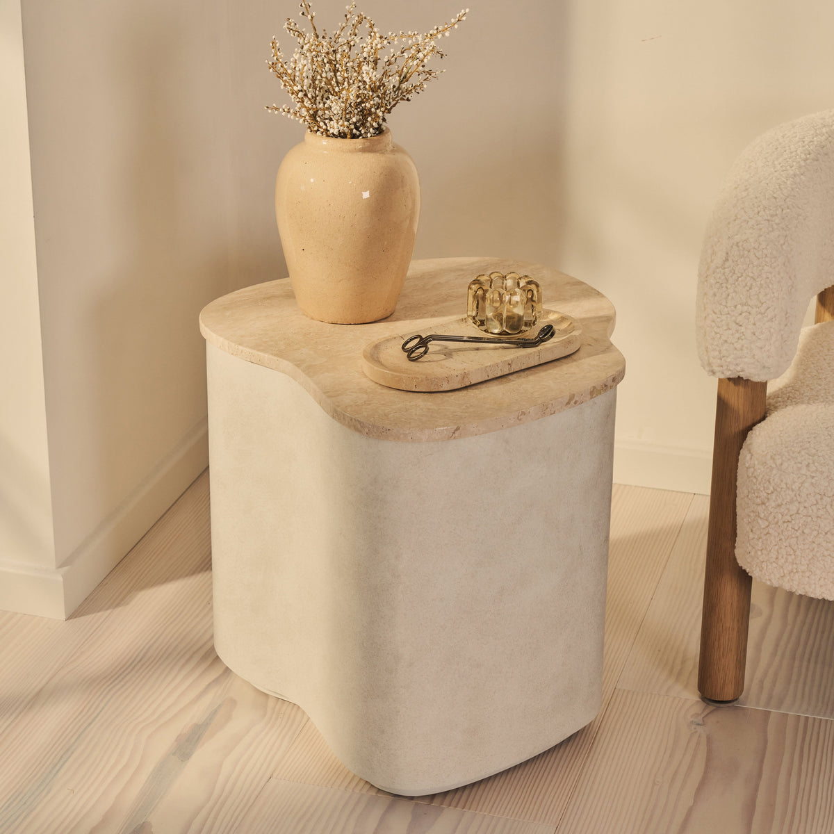 Arlo - Beige Travertine Irregular Concrete Premium Side Table