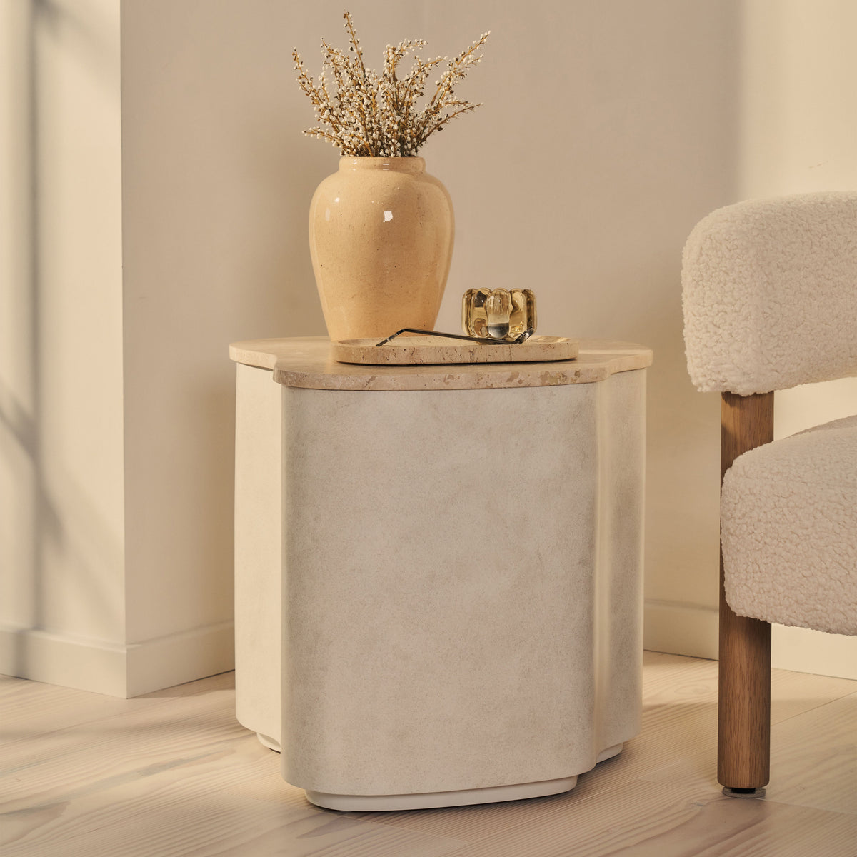 Arlo - Beige Travertine Irregular Concrete Premium Side Table
