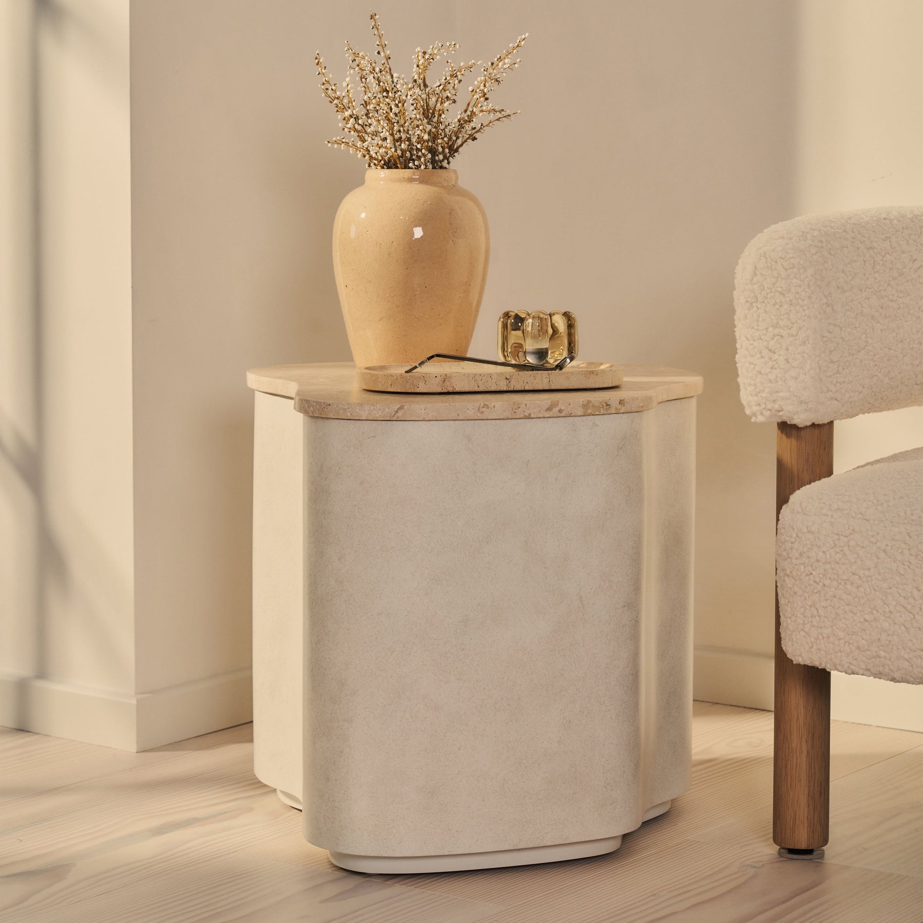 Arlo - Beige Travertine Irregular Concrete Premium Side Table