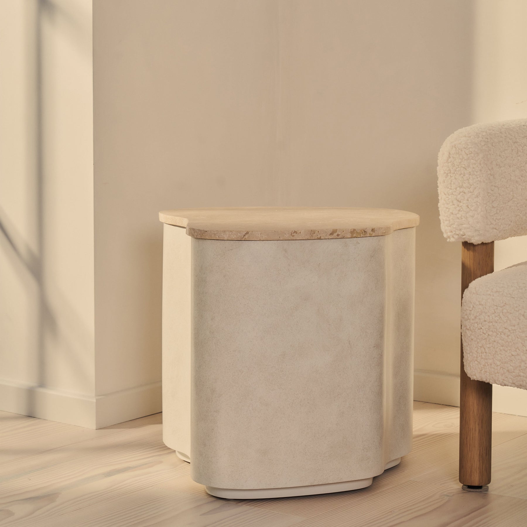 Arlo - Beige Travertine Irregular Concrete Premium Side Table