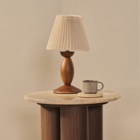 Trivium - Beige Travertine Round Dark Wood Premium Side Table