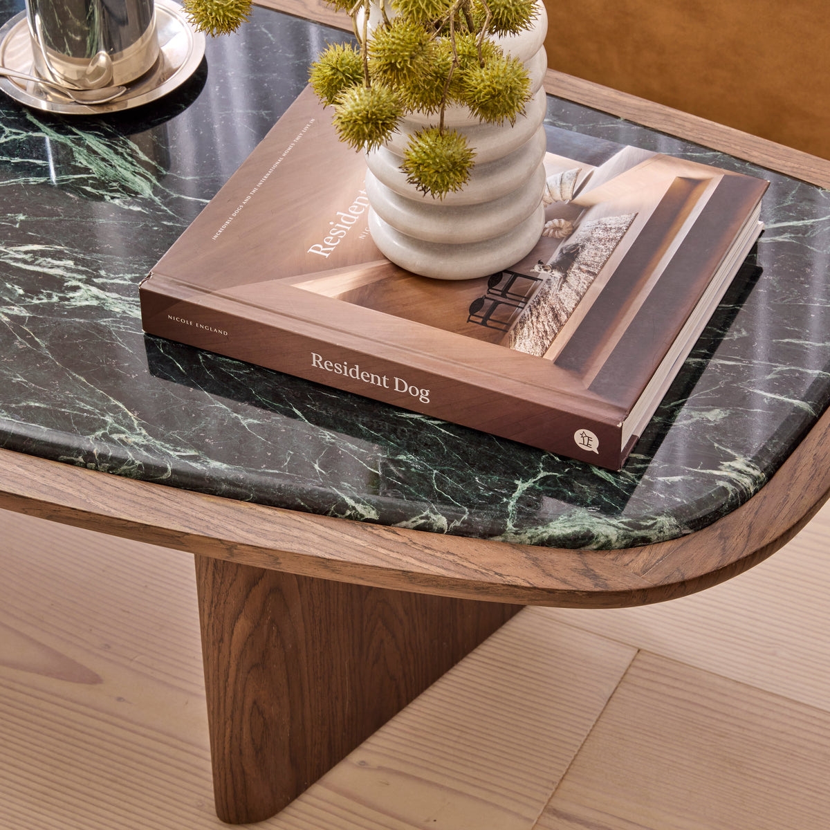 Belmont - Green Marble Irregular Dark Wood Extra Large Coffee Table