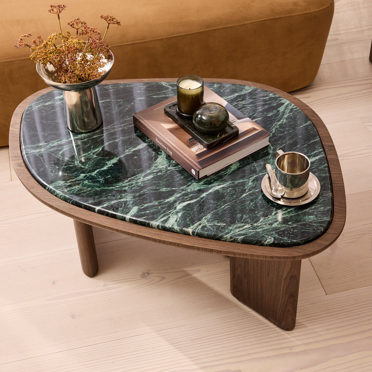 Belmont - Green Marble Irregular Dark Wood Coffee Table