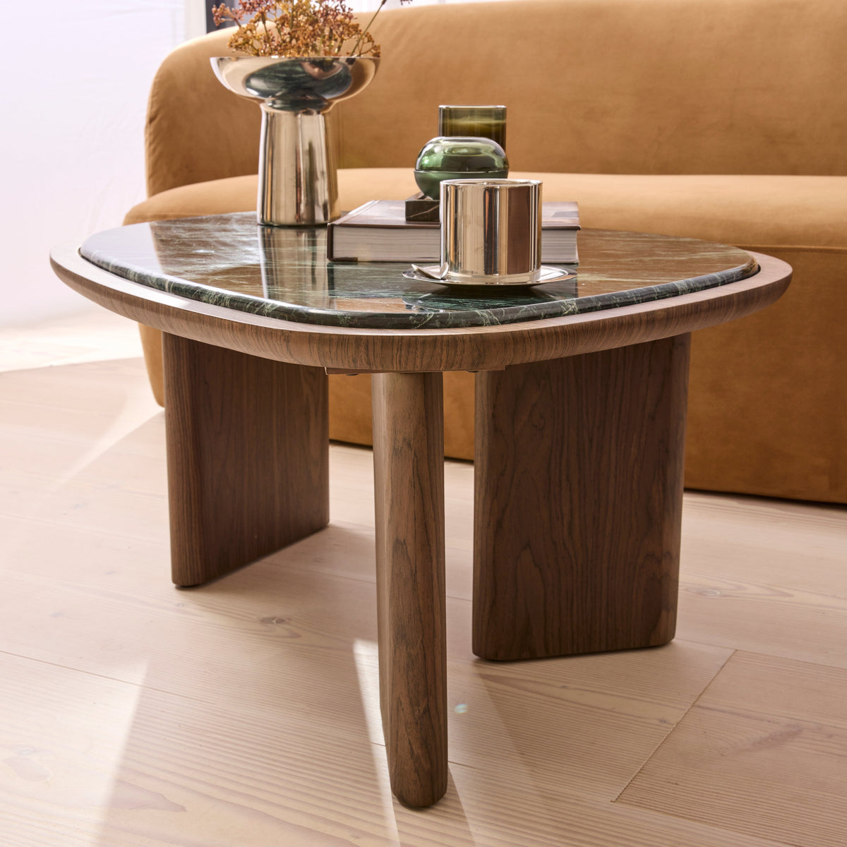 Belmont - Green Marble Irregular Dark Wood Coffee Table
