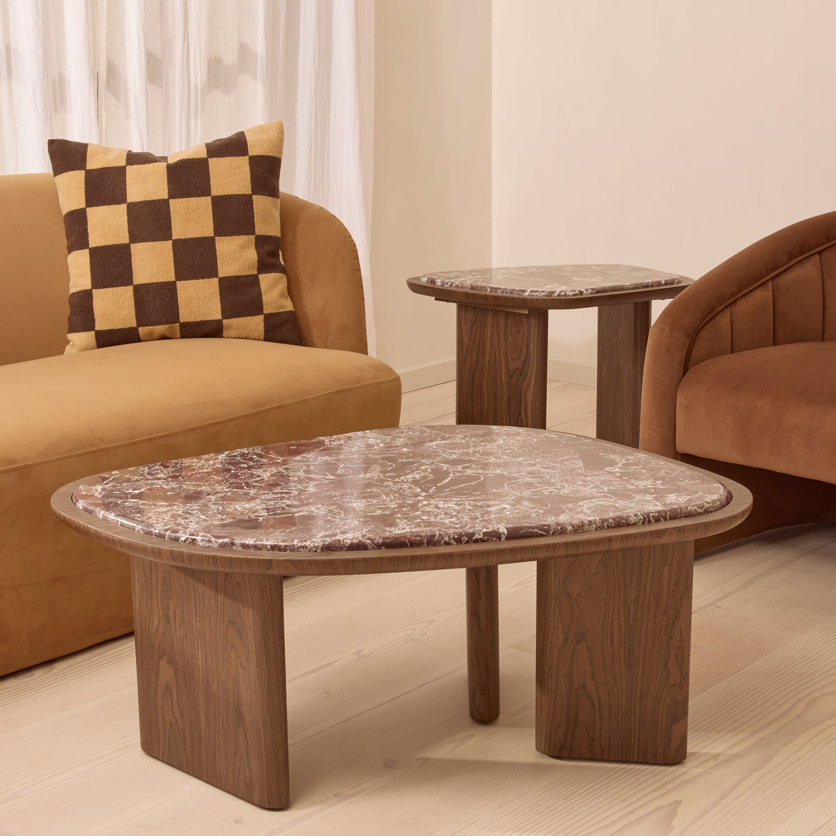 Belmont - Red Marble Irregular Dark Wood Coffee Table