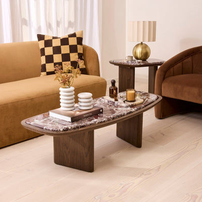 Belmont - Red Marble Irregular Dark Wood Extra Large Coffee Table
