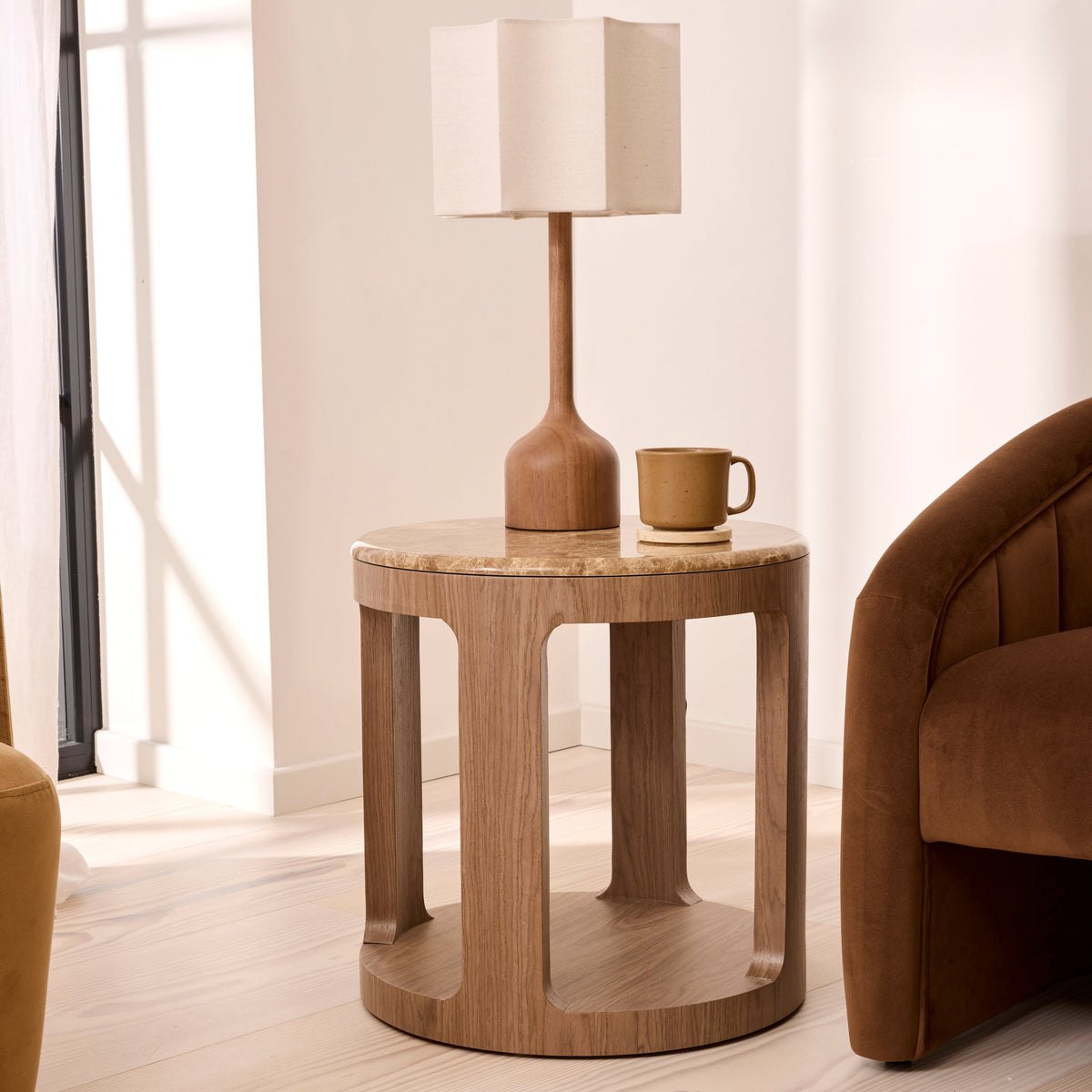 Milford - Light Emperador Round Washed Wood Side Table