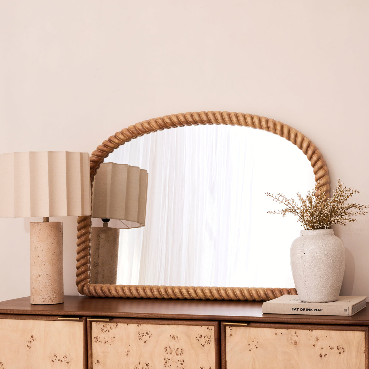 Cordelia - Light Wood Rope Twist Rectangular Wall Mirror 100cm x 70cm