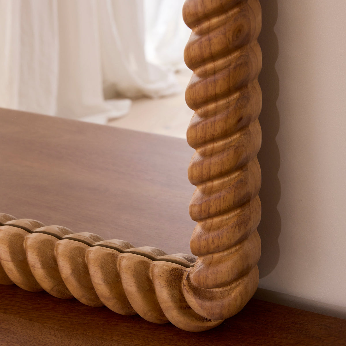 Cordelia - Warm Wood Rope Twist Rectangular Wall Mirror 100cm x 70cm