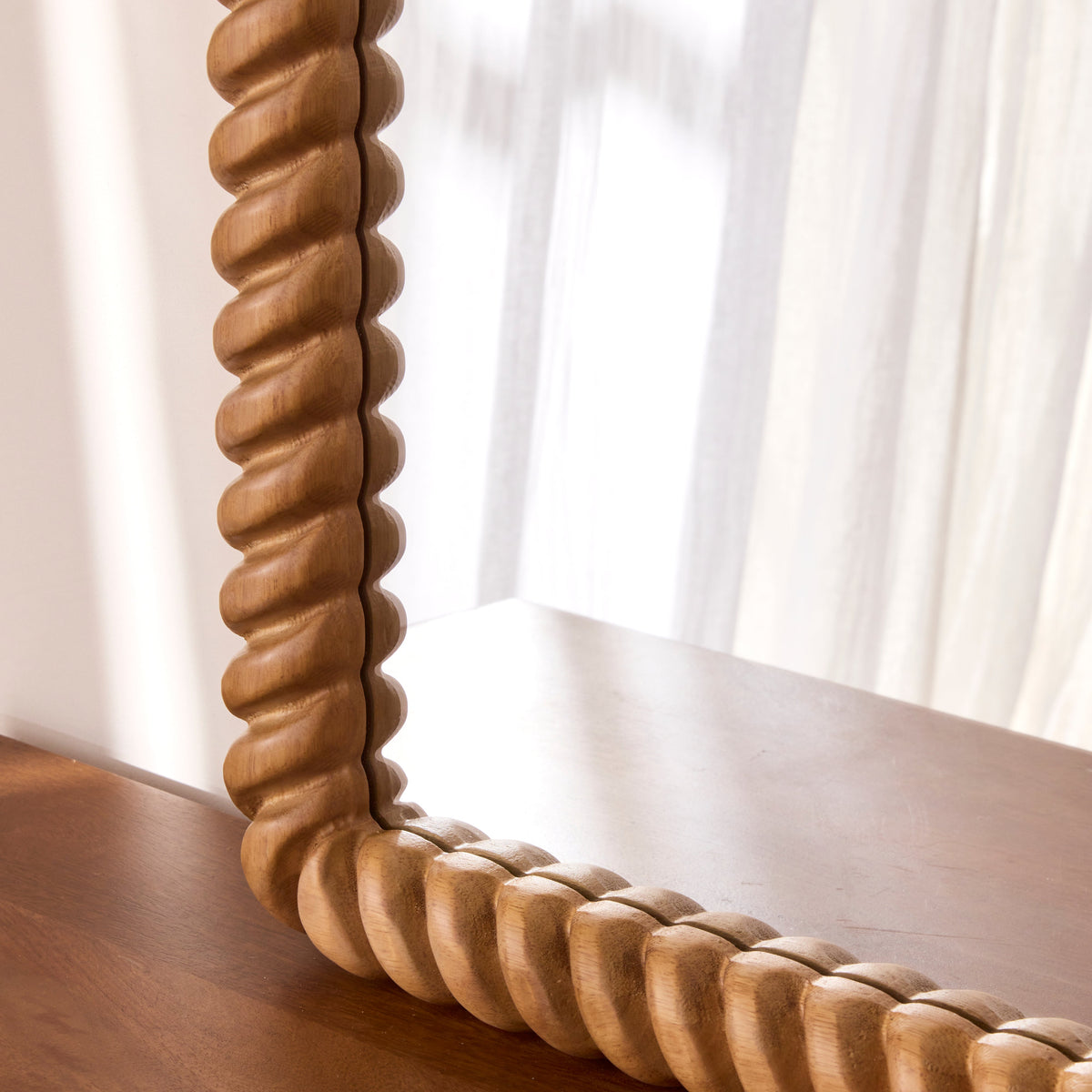 Cordelia - Warm Wood Rope Twist Rectangular Wall Mirror 100cm x 70cm
