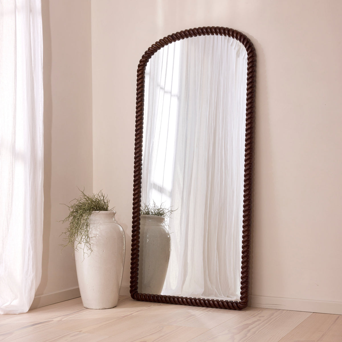 Cordelia - Dark Wood Rope Twist Full Length Arched Mirror 170cm x 80cm