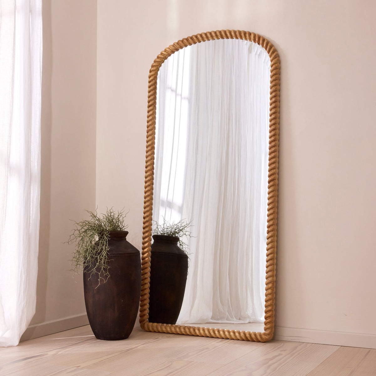 Cordelia - Light Wood Rope Twist Full Length Arched Mirror 170cm x 80cm