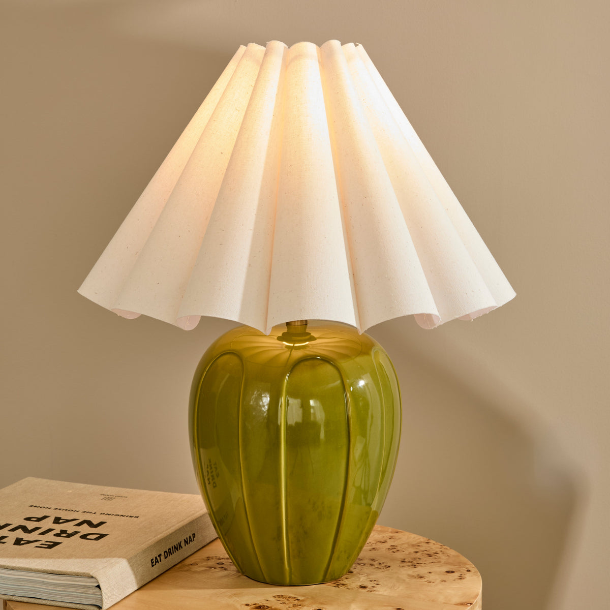 Orla - Olive Gloss Ceramic Scallop Shade Table Lamp