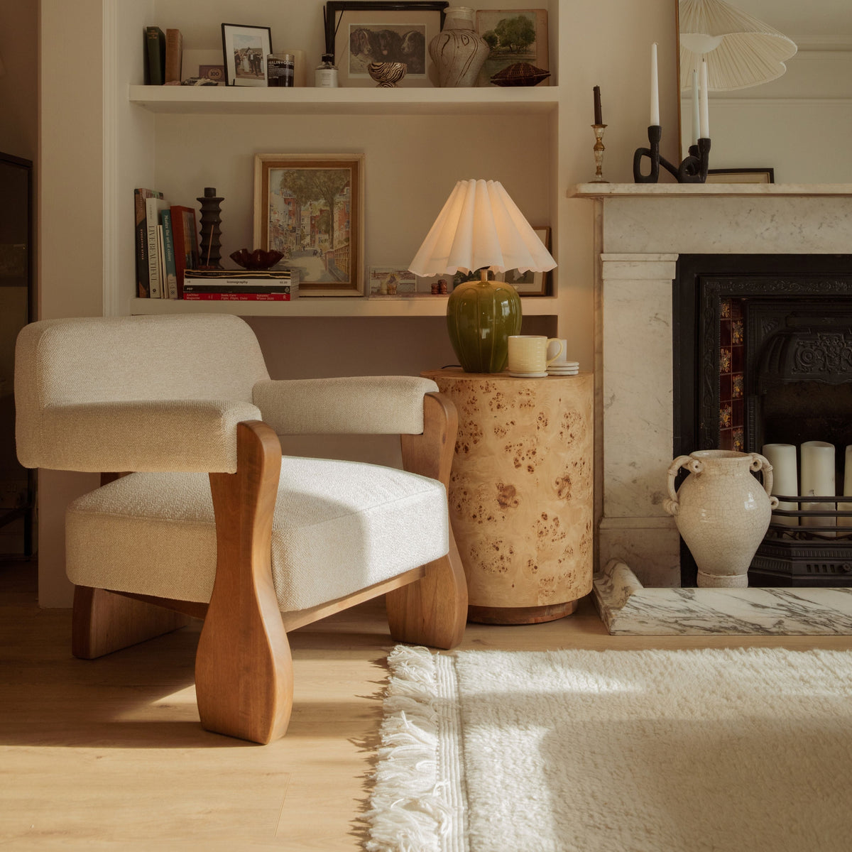 Ferne - Fabric Accent Chair Ivory & Dark Wood