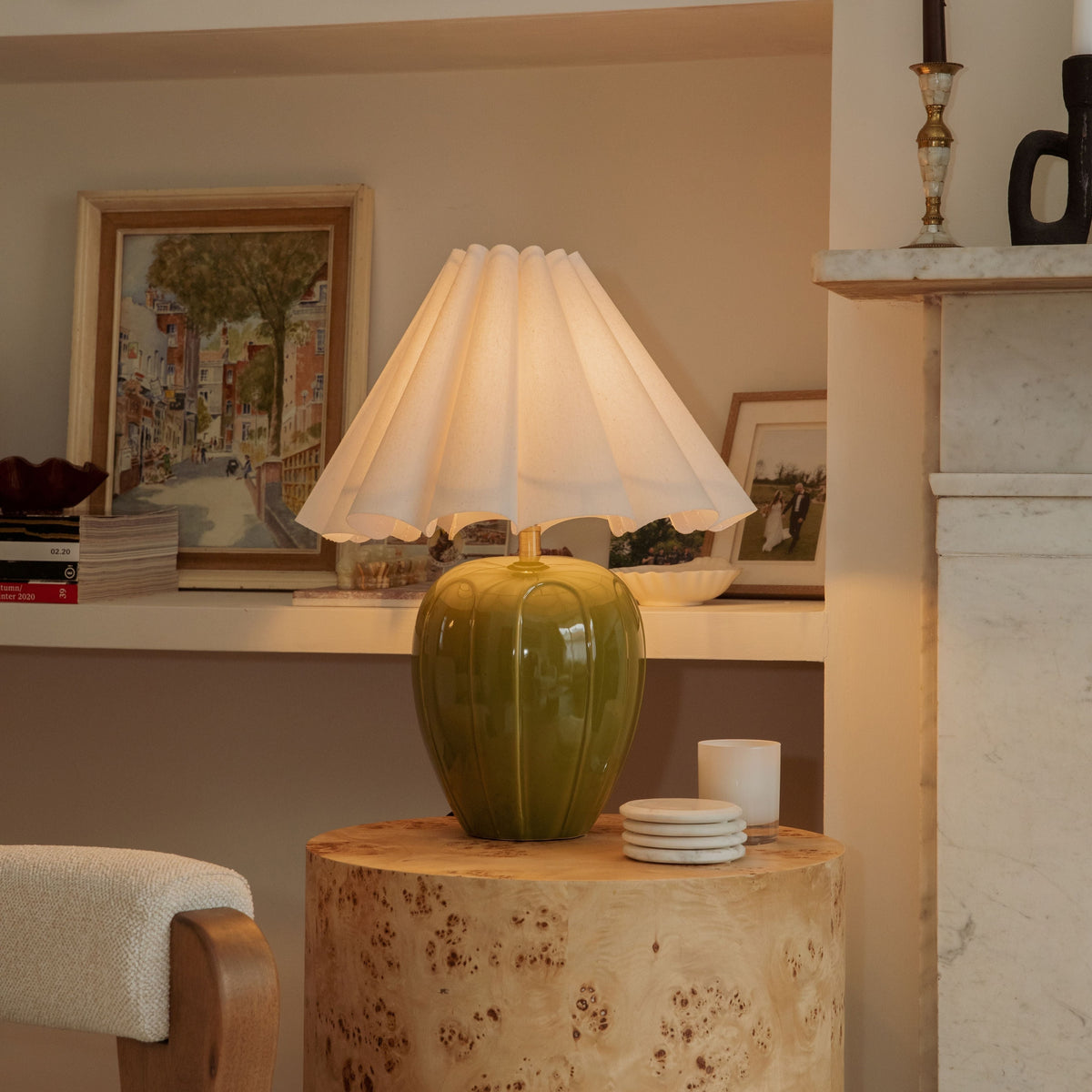 Orla - Olive Gloss Ceramic Scallop Shade Table Lamp