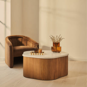 Cove - Warm Wood Ribbed Irregular Coffee Table