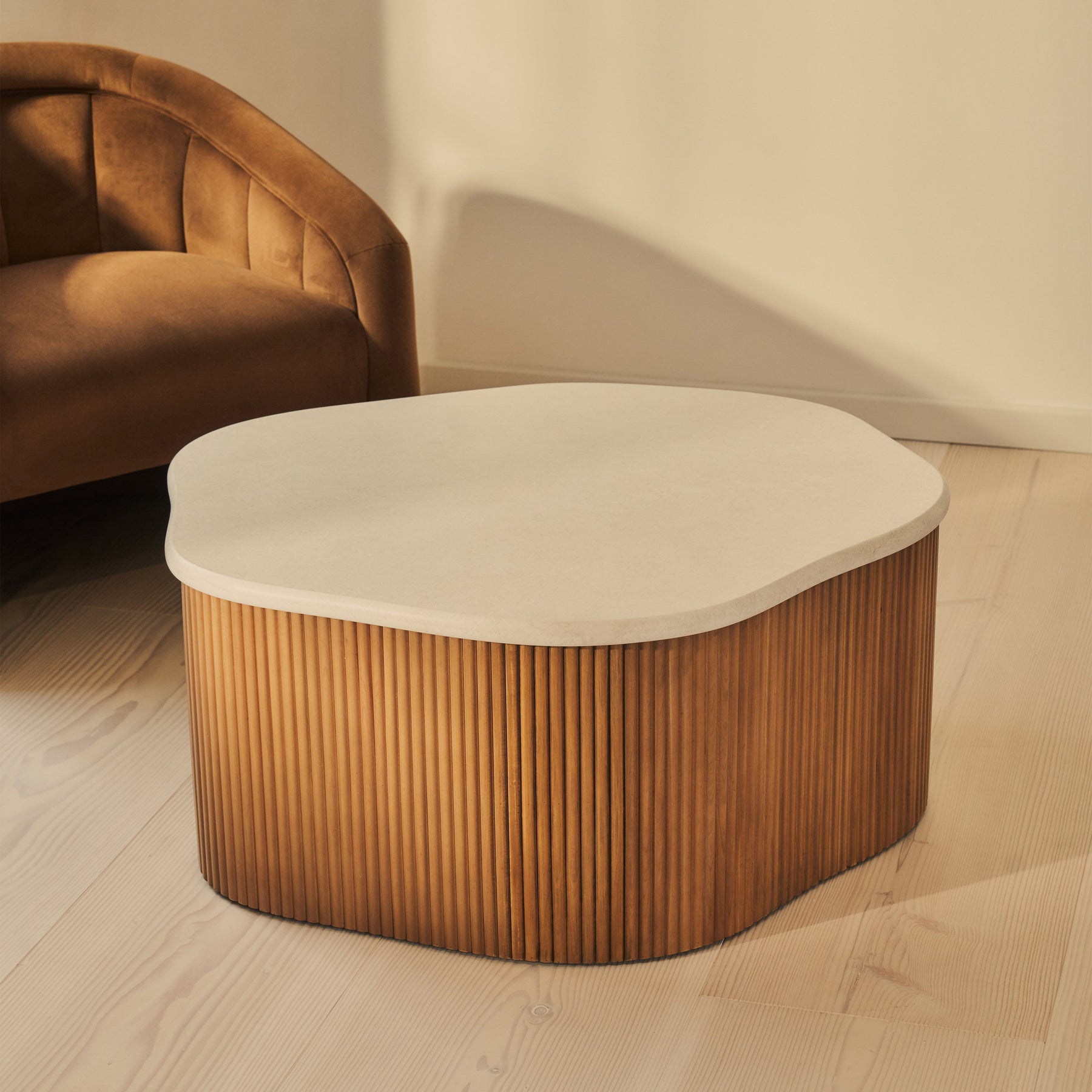 Cove - Warm Wood Ribbed Irregular Coffee Table