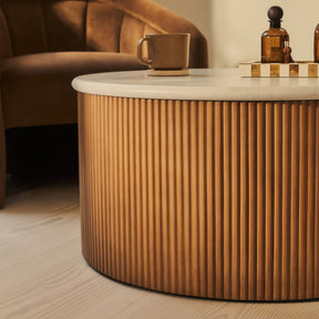 Cove - Warm Wood Ribbed Round Coffee Table