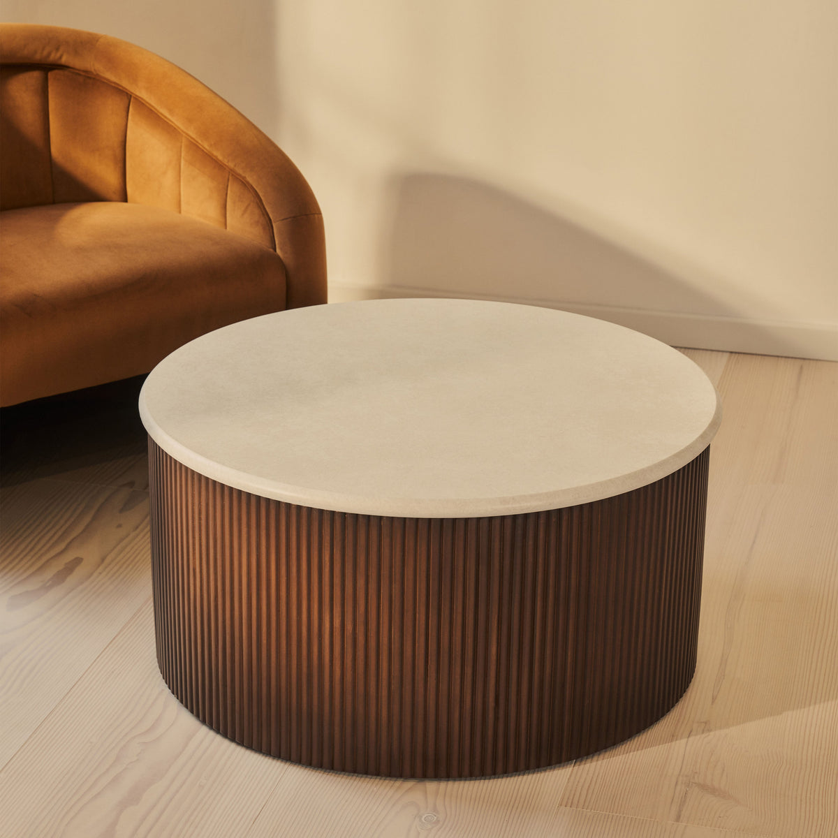 Cove - Dark Wood Ribbed Round Coffee Table