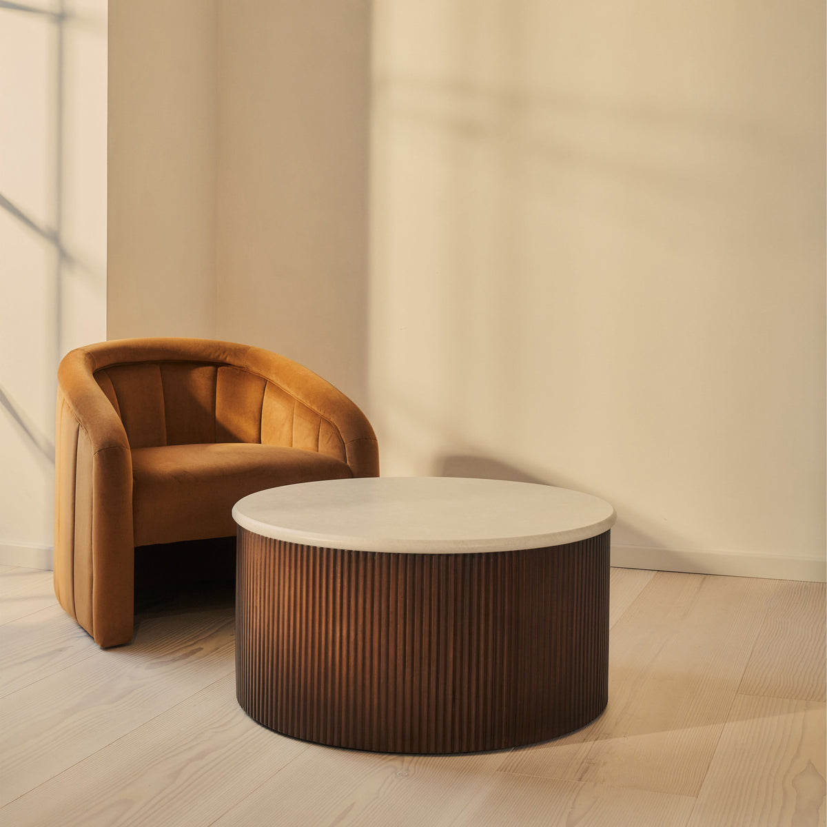 Cove - Dark Wood Ribbed Round Coffee Table