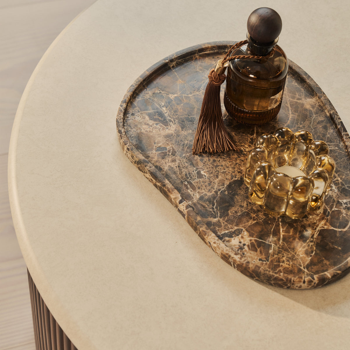 Cove - Dark Wood Ribbed Round Coffee Table