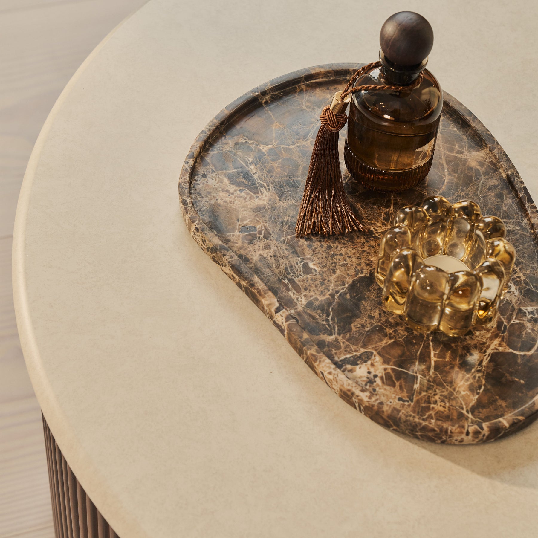 Cove - Dark Wood Ribbed Round Coffee Table