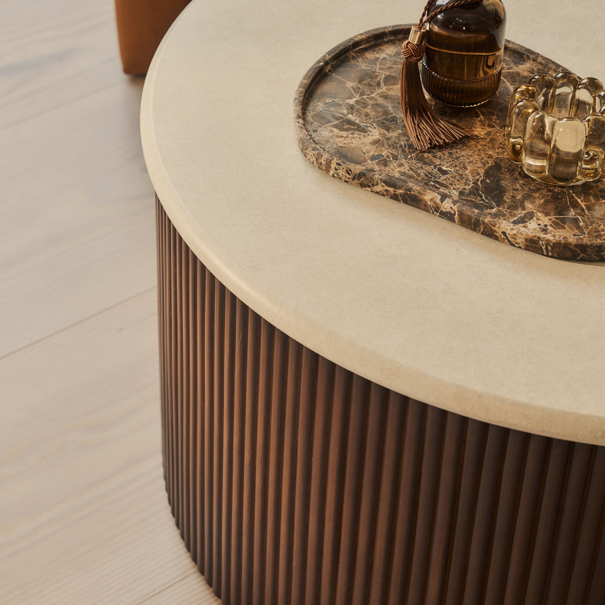 Cove - Dark Wood Ribbed Round Coffee Table